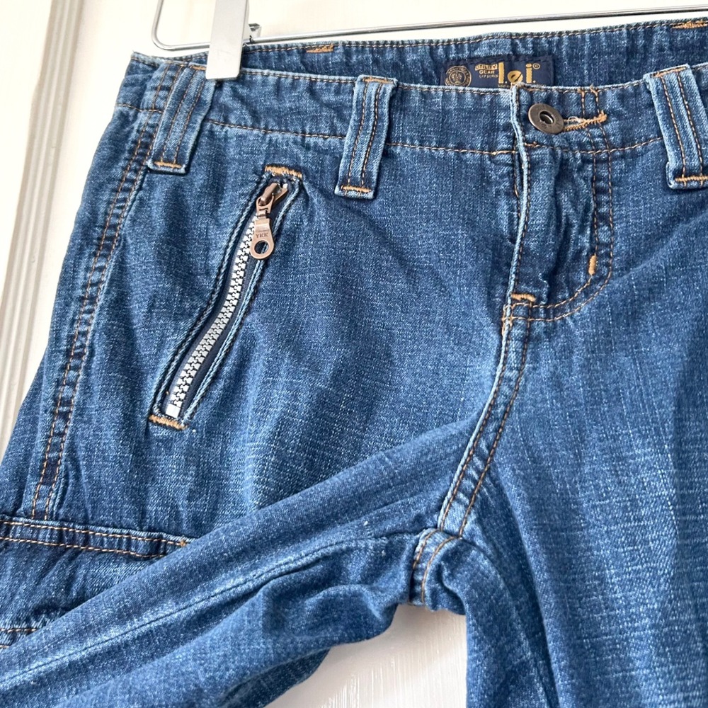 Vintage Y2K L.E.I. Low Rise Baggy Flared Cargo Jeans Blue Denim 3 Utility Grunge - Picture 4 of 10